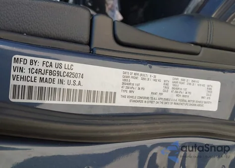 2020 Jeep Grand Cherokee Limited 4X4 z USA, uszkodzony, nr VIN 1C4RJFBG9LC425074